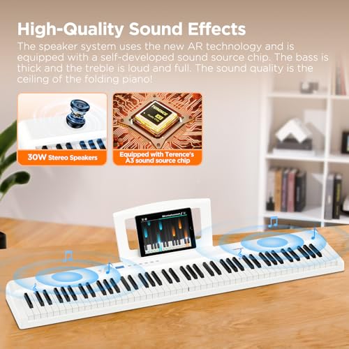 TERENCE 88 Tasten Digital Piano Keyboard Piano 30W Lautsprecher AR Technologie Soundsystem faltbares elektronisches Klavier, 4 Reverb-Effekte, Sensor Spiegel Touchpad, MIDI Schnittstellen