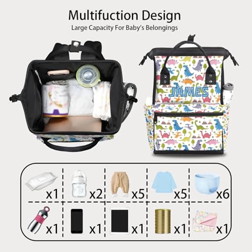 Image of Custom-Diaper-Backpack for Baby Boys Dinosaur Nappy Backpack with Baby Name 11x7x15.7 inches Mommy Bag