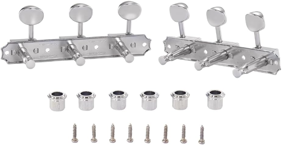 Premium 3-per-side On-a-Plate 3x3 Vintage Guitar Tuners Tuning Machines Tuning Keys for Gibson/Epi LP JR Metal Oval Button Chrome