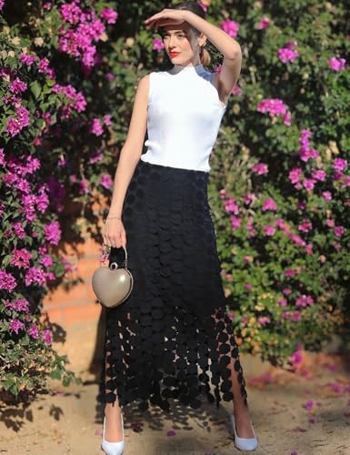 Yimoon Womens Hollow Out Maxi Skirt Elastic Waist Fringe Hem Long Skirt Tassel Trim Cocktail Party Midi Skirt2