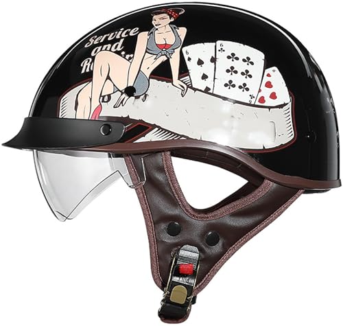 Motorrad Halbschalenhelm Mit DOT/ECE Zertifiziert, Vintage Öffnen Motorradhelm Brain-Cap Halbhelme Roller Scooter Chopper Helm Jet-Helm Moped Helm Für Erwachsene Herren Damen 3,XXL=63-64CM