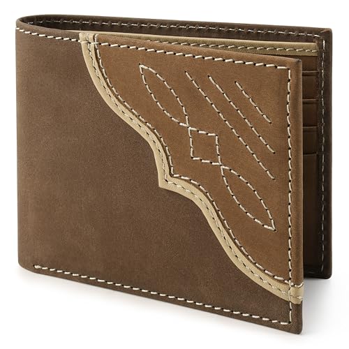 Wrangler Mens Bifold Wallet with Flip-Out ID Window Genuine Leather RFID Blocking Gift for Him