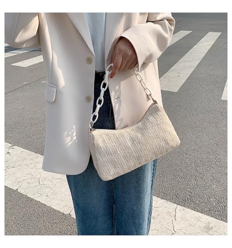 Straw Purses for Women, Boho Woven Straw Crossbody Bag, Hand-Woven Shoulder Bag with Zipper (beige)4