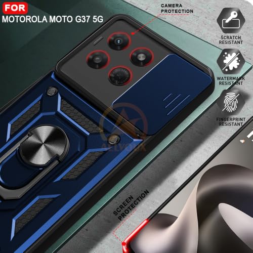 Image of Armor Bumper Back Cover Case for Motorola Moto G37 5G Rotating Camera Cover, Ring Holder & Kickstand | Heavy Duty & 360 Degree Protection Back Cover for Motorola Moto G37 5G (Blue)