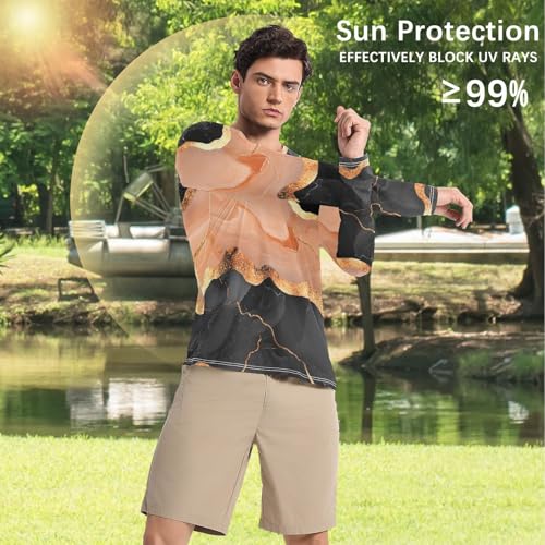 Marble Black Peach UPF 50+ Sun Shirts for Men Fishing Long Sleeve UV Protection Long Sleeve Running4