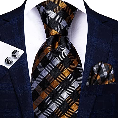 Image of Dubulle Mens Tie Set Solid Paisley Silk Striped Necktie for Men with Cufflinks Tie and Pocket Square