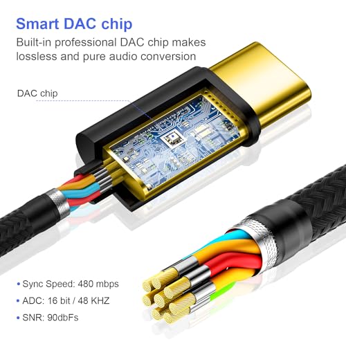 USB C zu-3,5mm-Kopfhörer Adapter, 1-Pack Type C-zu-3,5-mm-Audio adapter Stereo-Audiokabel kompatibel mit Phone 16/15/Pro Max/15 Pro/15 Plus Galaxy S25 S24 S23 S22 Pad Pro 2022/2021 Pixel 8/7 Schwarz