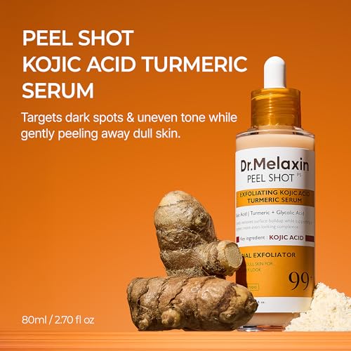 Dr. Melaxin Peel Shot Kojic Acid Turmeric Serum – Exfoliating Dark Spot Corrector with AHA/BHA & Niacinamide, Brightening & Even Tone Facial Serum (80ml / 2.70 fl oz) - Image 3