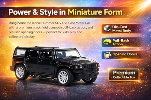 Image of Amisha Gift Gallery Hummer SUV Diecast Metal Car Toy for Kids, Black | Scale Racing Model, Pull Back Action, Opening Doors, For Kids Boys and Girls