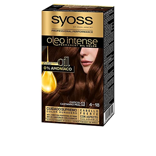 Syoss Oleo Intense - Tono 4-18 Chocolate – Coloración permanente Sin Amoníaco – Cobertura profesional de canas – Resultados de peluquería