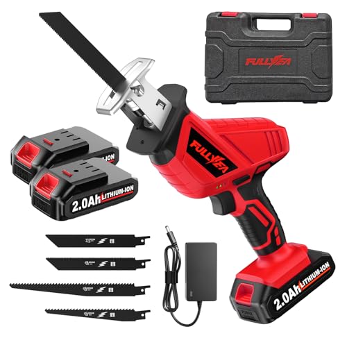 FULLYEA Reciprocating Saw Cordless, 0-3500SPM Variable Speed Reciprocating Saws with 2 * 2.0 Ah Battery & 4 Saw Blades, Tool-Free Blade Change, Electric Saws for Metal Wood Plastic Cutting