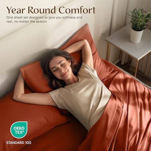 Image of Utopia Bedding Full Size Sheet Set - 4 Piece Bed Sheets, Soft and Breathable Microfiber, Includes 1 Fitted Sheet, 1 Flat Sheet and 2 Pillowcases - OekoTex (Orange)