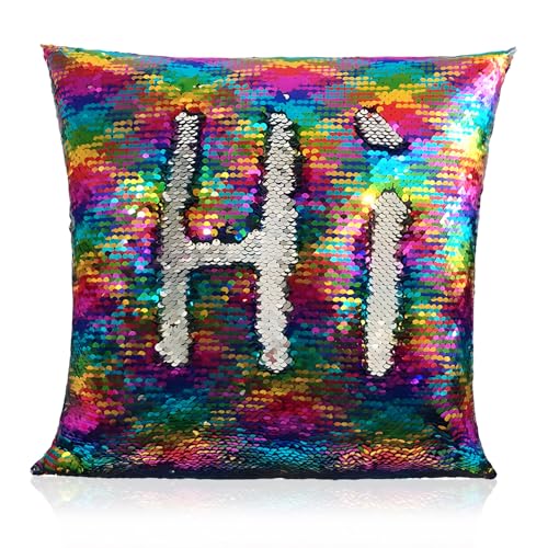 Cncedi Housse de coussin réversible à paillettes magiques - Changement de couleur - Pour la maison, la voiture, le canapé - 40 x 40 cm