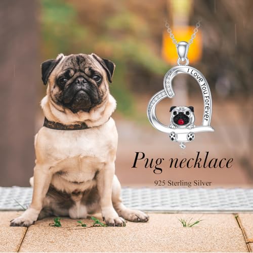 HUKKUN Mops Kette Silber 925 Mops Anhänger Halskette Mops Mops-Schmuck Hunde Mops Geschenke Damen