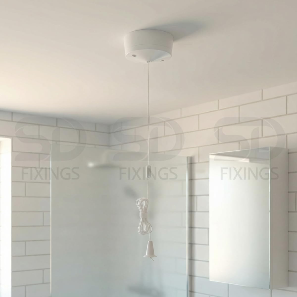 Manningham Lighting 10A 1-drożny kabel do ciągnięcia przełącznika wentylatora toalety kuchnia łazienka piwnica 1,7 m długa lina okrągła biała montowana na suficie