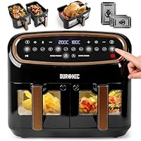 Duronic XXL Air Fryer AF34 BG 10L Digital Family Size Air Fryers Oil Free Triple Drawers 10in1 Dual Zone Extra Large AirFryer for Family Cooking with Dishwasher Safe Non-Stick Baskets Black