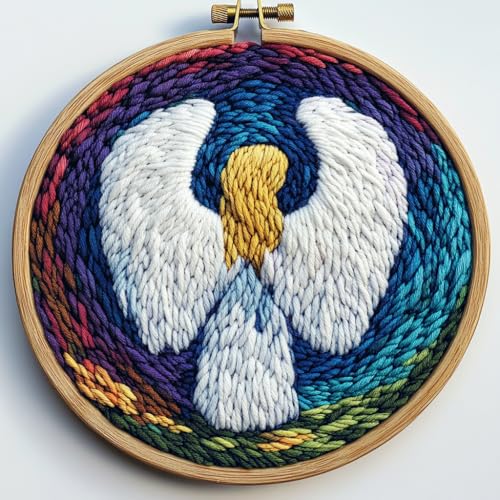 Punch Needle Kits Abstract Praying Angel White Wing Easy for Beginners DIY Punch Needle Yarn Starter Embroidery Set for Craft Lovers with Printed Pattern and Hoop for Home Decor 20x20cm(3)