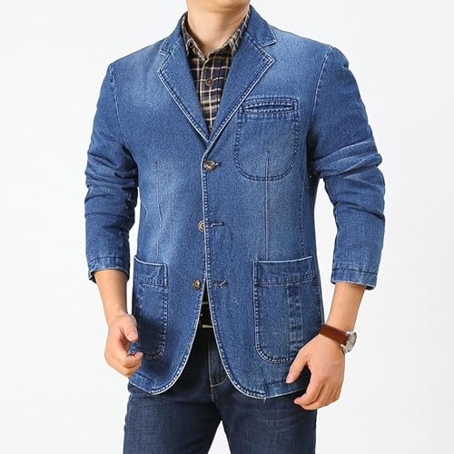Men's Lounge Skinny Denim Blazer Formal Occation Jean Coat Clothes Business Denim Suit Jackets (Light Blue,XX-Large)2