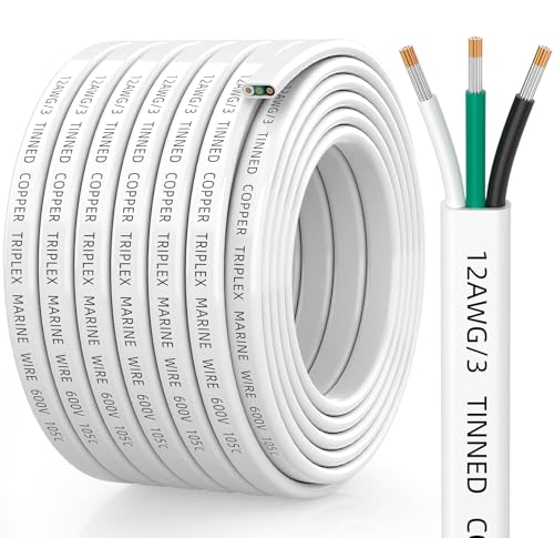 CONEPY 12 Gauge Marine Wire, 12/3 Triplex Marine Grade...