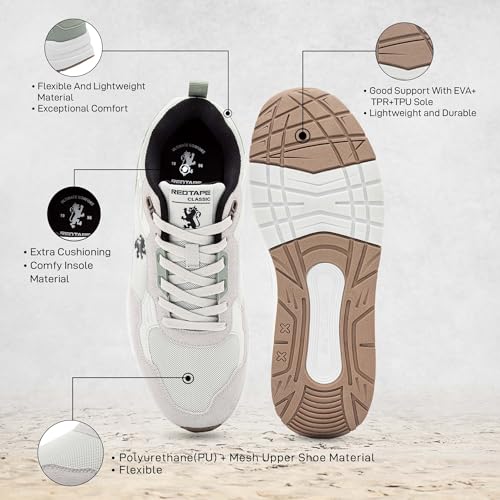 Image of Red Tape Men's Sneakers Grey Blue Pu Mesh Round Lace-Up Easy Movement