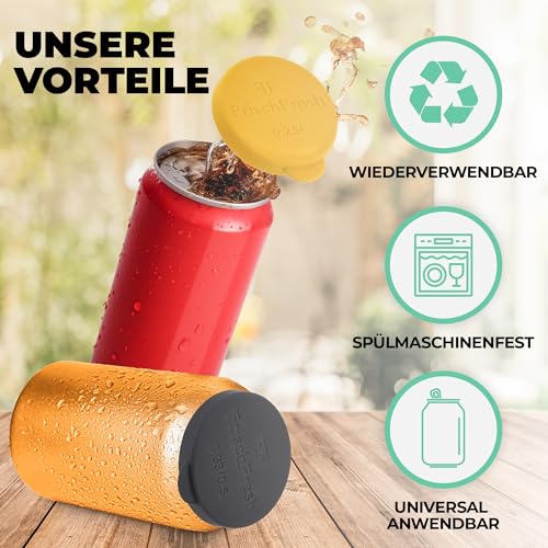 FrischFresh 2Stück, 0,33-0,5l+, Schwarz-Gelb, Getränkedosen Verschluss für Festival, Strand, Auto, Garten, Dosen Verschluss, Getränkedosen Deckel, Dosen Deckel, Dosendeckel Getränkedose, ohne BPA