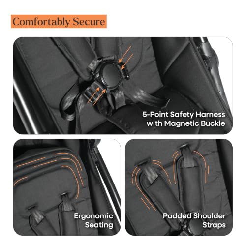 Image of Loopie Hop 1 Hand Fold Travel Friendly Compact CABIN Stroller for 0-4 Years | 3 position RECLINE Seat with SLEEPING position | SUN Protection UPF 50+ Canopy | 5 Point Safety HARNESS | 360 Wheels | 5 KG storage BASKET | WASHABLE Oxford Cotton fabric | MOSQUITO NET | Self-standing | 1 year WARRANTY | Black