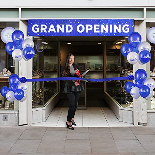 Deluxe Grand Opening Ribbon Cutting Ceremony Kit - 25" Giant Scissors With Blue Satin Ribbon, Banner, Bows, Balloons & More #TOP3