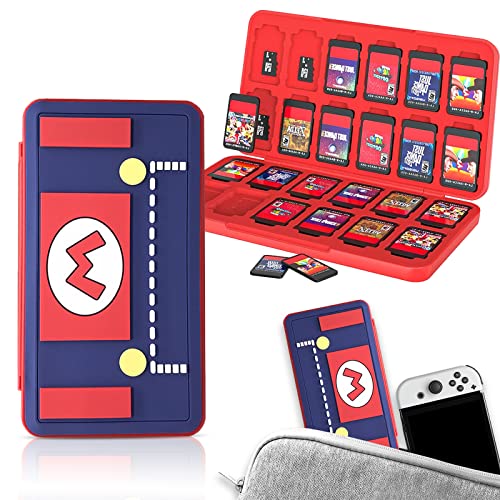 Switch Spiel Aufbewahrungsbox, Card case Switch, Nintendo Switch case, Schlank Tragbar Spiele Organizer Cartridges Halten Sie 24 Spielkarten und 24 SD Karten,Weiches Silikon Futter, Magnetverschluss