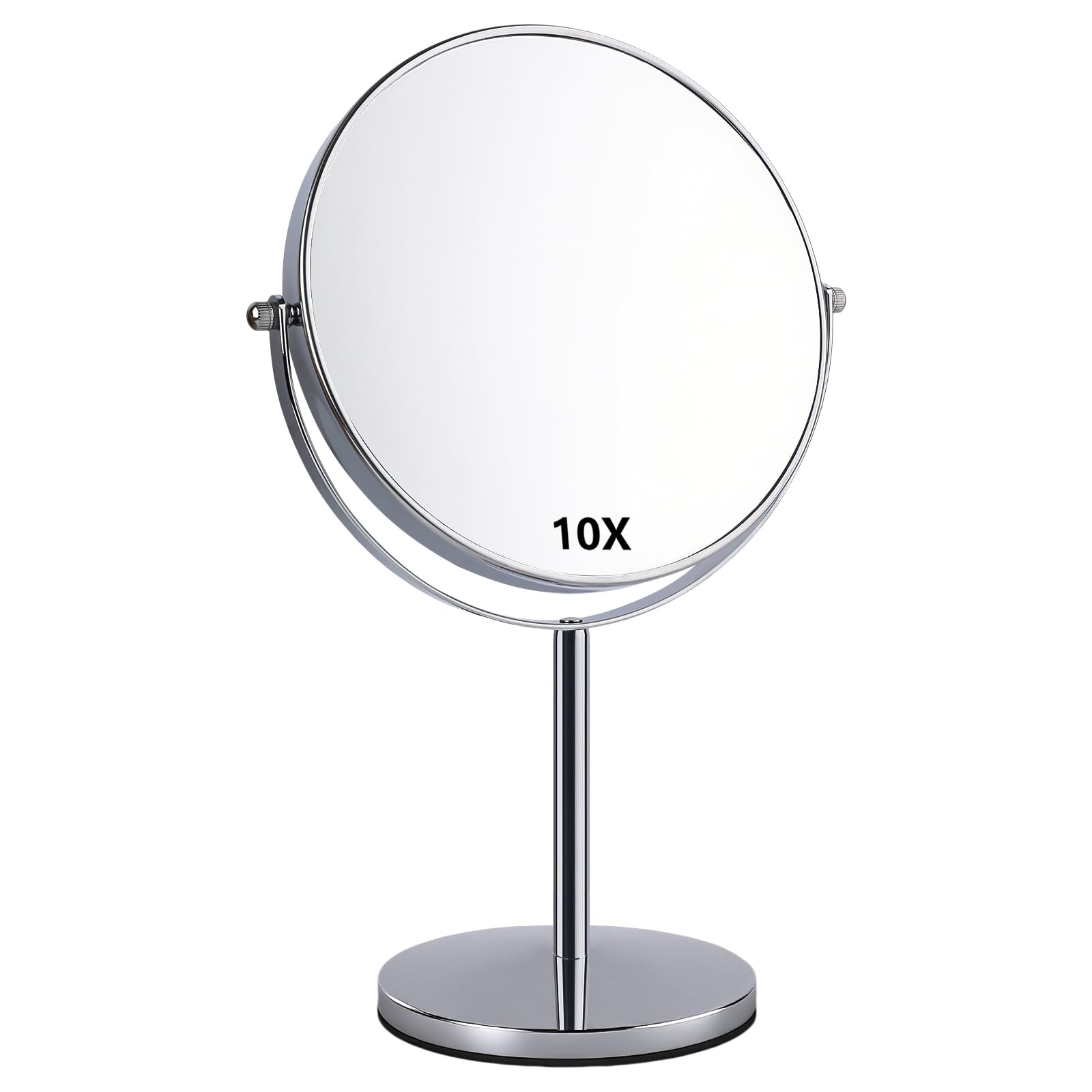 ANGNYA Makeup Mirror Double Sided Vanity Mirror 20 cm（8-Inch）, 1X and 10X Magnifying Mirror Round Freestanding Shaving Mirrors for Bedroom, 360 Degree Swivel with Stainless Steel Frame