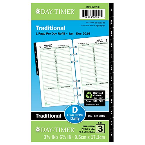 Télécharger Recharge Agenda journalier day-timer 2016, une page par jour, traditionnel, taille portable, 9,5 x livre En ligne