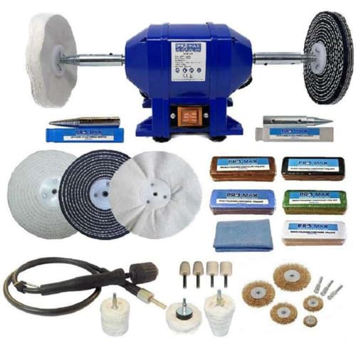 Bench Grinder Metal Polisher 6 250W with 6 Deluxe Metal Polishing Kit - Pro-Max