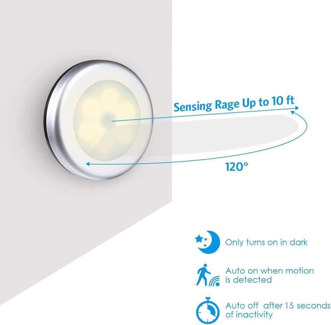 AMIR Upgraded Motion Sensor Light, Cordless Battery-Powered LED Night Light, Stick-Anywhere Closet Lights Stair Lights, Puck Lights for Hallway, Bathroom, Bedroom, Kitchen (Warm White - Pack of 6)