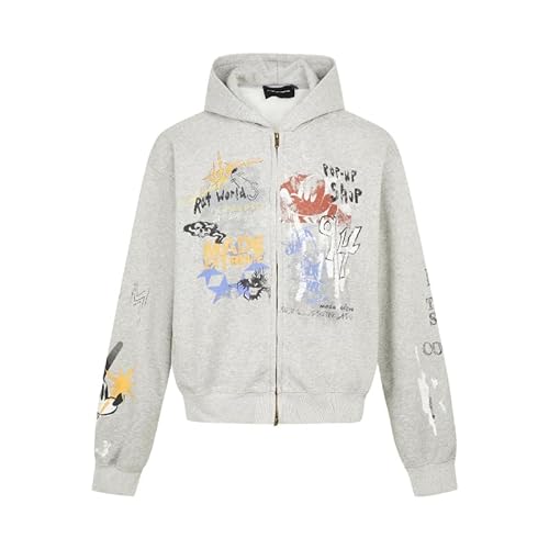 Y2K men's and women's retro graffiti printed hooded sweatshirts, loose