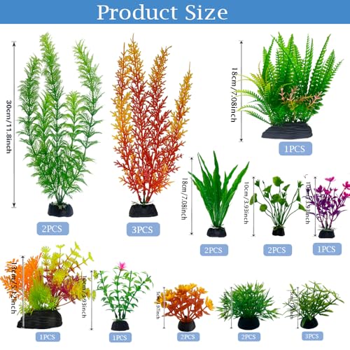 Image of 20Pcs Fish Tank Artificial Plastic Plants Decorations,Large Aquarium Decor Betta Goldfish Tank Accessories,Colorful Aquarium Plants,Various Sizes