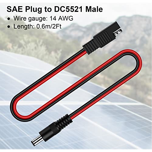 Igreely Sae Plug To Dc 5.5Mm X 2.1Mm Male Cables With Sae Polarity Reverse And Dc 8Mm Adapter For Automotive Rv Solar Panel 14Awg 2Ft/60Cm #TOP1