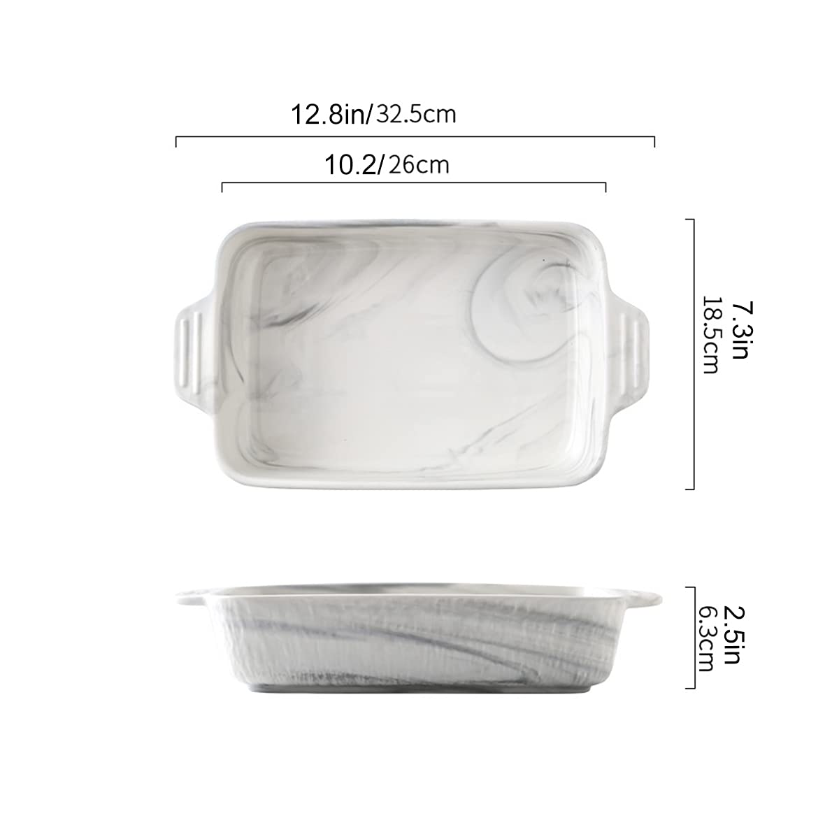 Naczynia do pieczenia w piekarniku, ceramiczne naczynie, porcelanowe naczynia, ceramiczna blacha, nieprzywierająca taca ciasta, foremki lasagne, marmurkowa faktura, zestaw 2 szt(12inch)