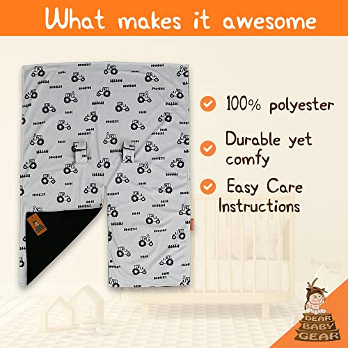 Image of Dear Baby Gear Car Seat Cover for Boys & Girls - Baby Carseat Canopy w /Snap Opening - Infant Seat Cover - Nursing Covers - Newborn Carrier Canopy - 40x30 inch (Black and Gray Farm Tractors & Fence)