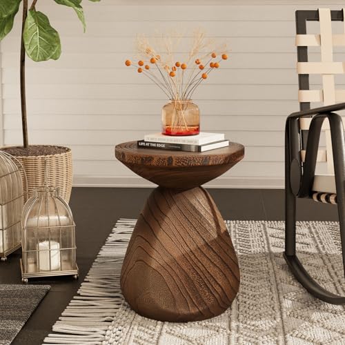 COSIEST Outdoor Side Table Colored Faux Wood, Stump End Table w Tree Rings, Round Side Table Stool, Wood Tree Stump End Table for Plant Stand, Deck or Garden, Brown