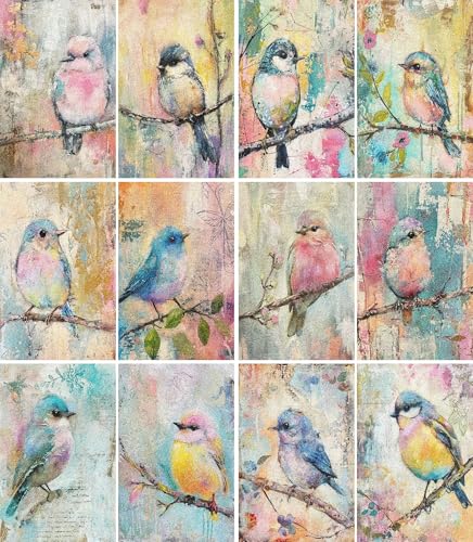 Pastel Birds Rice Paper, 8 x 10.5 inch (6pc) - Mulberry Paper for Decoupage Scrapbooking Cards Crafts by Craft Kreatively