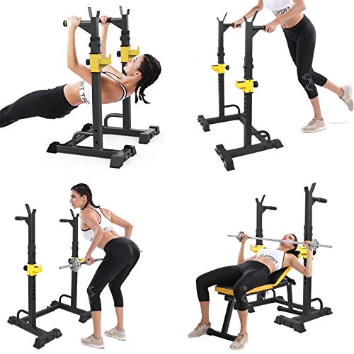 UBOWAY Barbell Rack Squat Stand Adjustable Bench Press Rack 550LBS Max Load Multi-Function Weight Lifting Home Gym Fitness