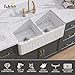 TUKTUK Farmhouse Sink 33 x 18 Inch 50/50 Fireclay Apron Front Farm House White Kitchen Sink Double Bowl Undermount Reversible Heavy Duty Porcelain Kitchen Basin with Modern Accessory Kit