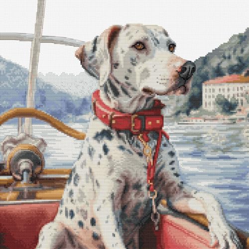 Luca-S Cross Stitch Kit The Dalmatian on Lake Como, BU5039, Counted Cross Stitch Kit for Adults Needlecraft and Embroidery Kit