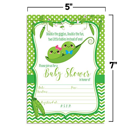 Two Peas In A Pod Twin Boy And Girl Baby Shower Invitations 20 5"X7" Fill In Cards With Twenty White Envelopes By Amandacreation #TOP4