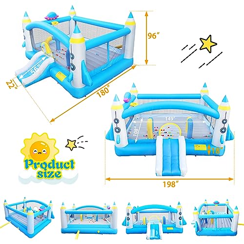 FEMICON Multifunctional Inflatable Bouncer for Kids, Jump \'n Slide Complete Setup with Blower, Multicolor, 198\" x 180\"