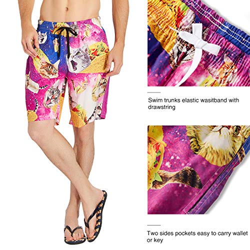 Mens Quick Dry Swim Shorts 3D Print Taco Cat Board Shorts Summer Tropical Boardshorts Funny Galaxy Pizza Cat Bathing Suits 80s 90s Vintage Watershorts - Thumbnail 2