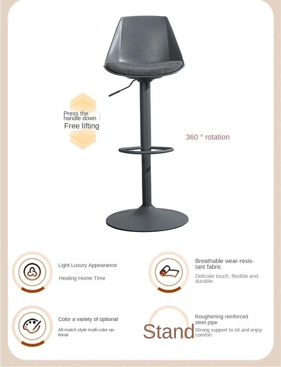 Chaise De Bar Tabouret De Bar Nordique, Chaise Longue Moderne for Café, Haute en Fer Forgé Comptoir de Bar(Grey)