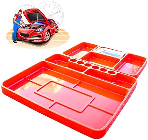 2 Piece Automotive Non-Slip Flexible Silicone Tool Organizer Trays with Magnetic Small Parts Tray | Multi Purpose Premium Silicone Tool Mats For Garage, Auto Repair and Automobile Maintenance