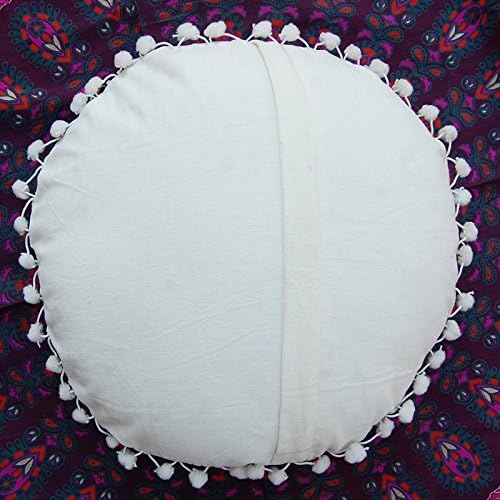 Miniatura 3 de Almohada redonda Suzani bohemia, fundas de cojín bordadas de 16 pulgadas, fundas de almohada decorativas, cojines indios con pompones para