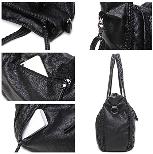Black Soft Leather Shoulder Purses for Women Large Size Tote Handbags Slouchy Hobo Bags Big Capacity Trendy Shoulder Purse4