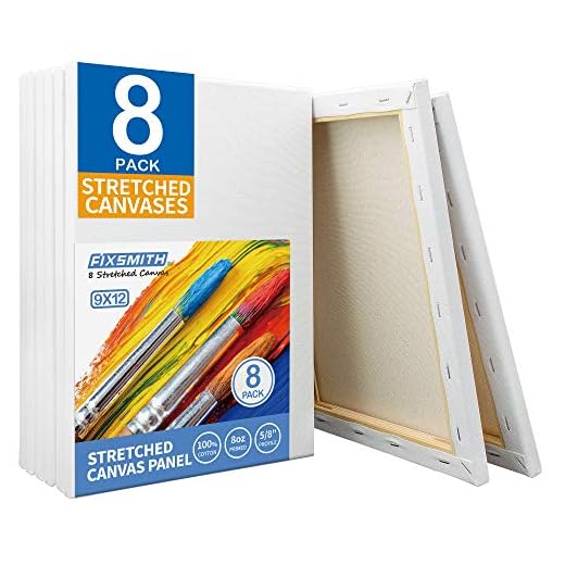 FIXSMITH Stretched White Blank Canvas - 9x12 Inch, Bulk Pack of 8, Primed,100% Cotton, 5/8 Inch Profile of Super Value Pack for Acrylics,Oils & Other Painting Media.